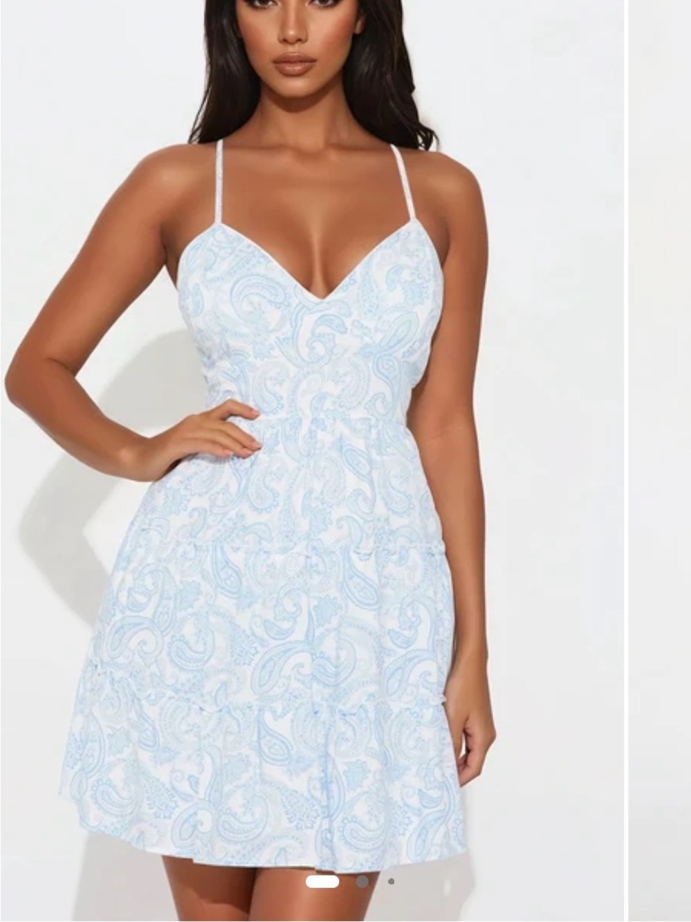 Fashion Nova Light Blue Paisley Spaghetti Strap Mini Dress